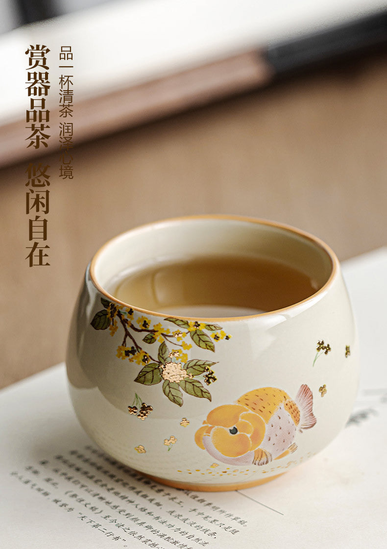 Ash Glaze Golden Osmanthus Fortune Carp Tea Cup High-end Personal Kung Fu Tea Set Ceramic Single Cup Tea Drinking Cup
