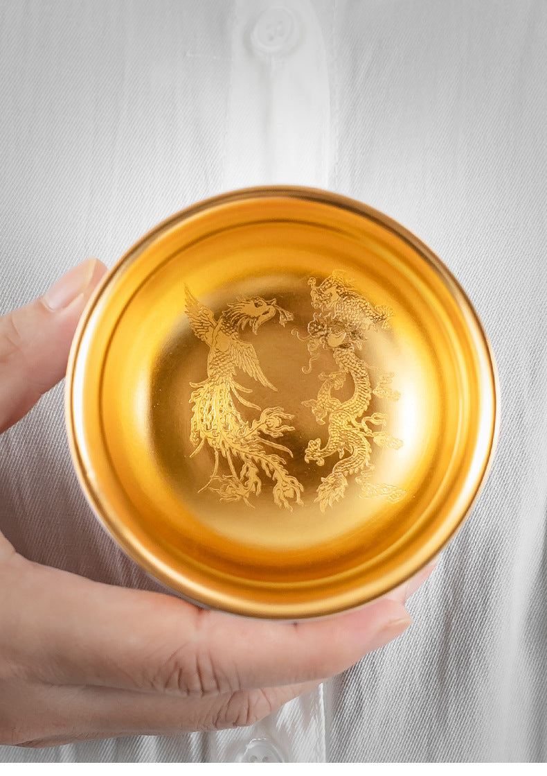 Li Bin24K Jinbei Sheep Fat Jade Porcelain Golden Cup Ceramic Kung Fu Tea Set Pure Handmade Gilded Master Cup Single Cup
