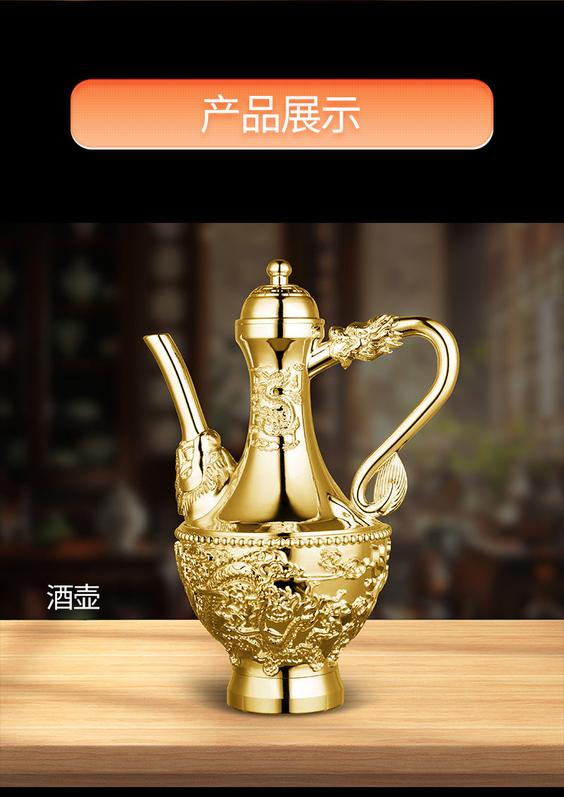Dragon and Phoenix Auspicious Wine Set Six-Piece Luxury Retro Gold-Plated Wine Set Five-Piece Leather Box Set Exquisite Creative Gift