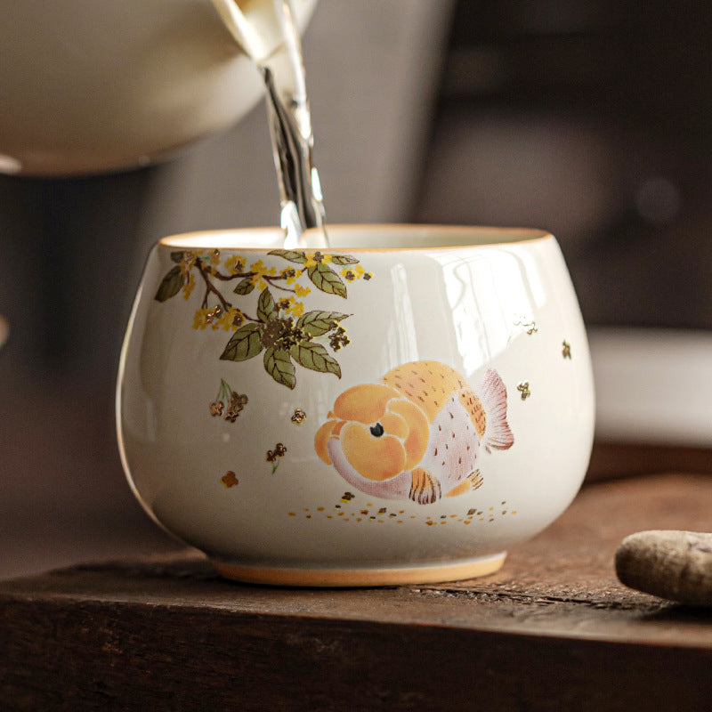 Ash Glaze Golden Osmanthus Fortune Carp Tea Cup High-end Personal Kung Fu Tea Set Ceramic Single Cup Tea Drinking Cup