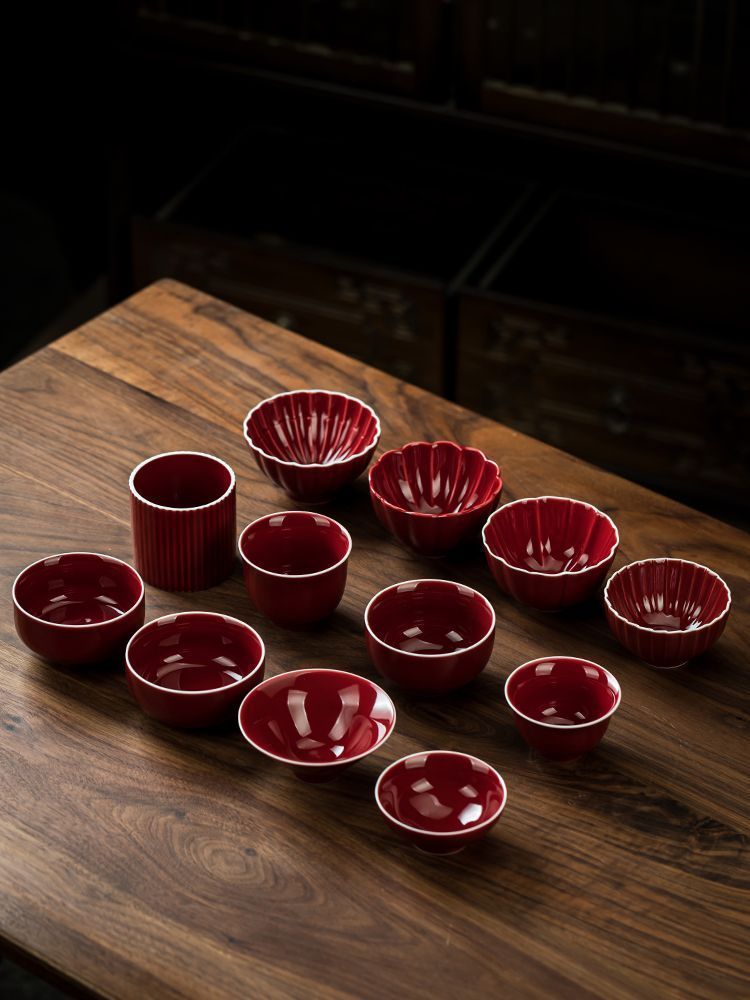 Official Kiln Specialty Ji Red Glaze Tea Cup High-end Ceramic Tasting Cup Chinese Kung Fu Tea Cup