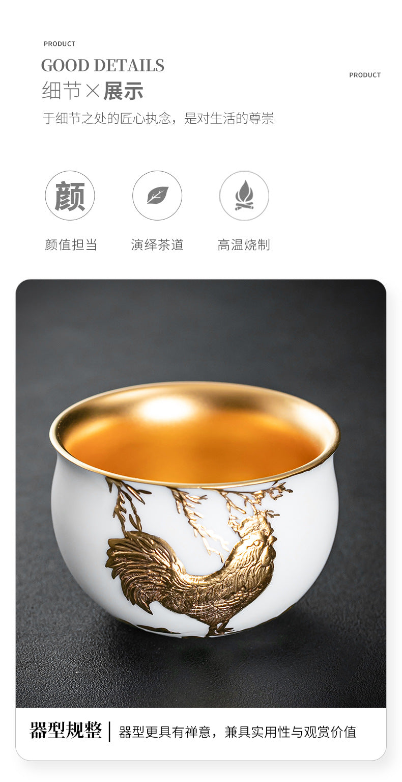 Li Bin24K Jinbei Sheep Fat Jade Porcelain Golden Cup Ceramic Kung Fu Tea Set Pure Handmade Gilded Master Cup Single Cup