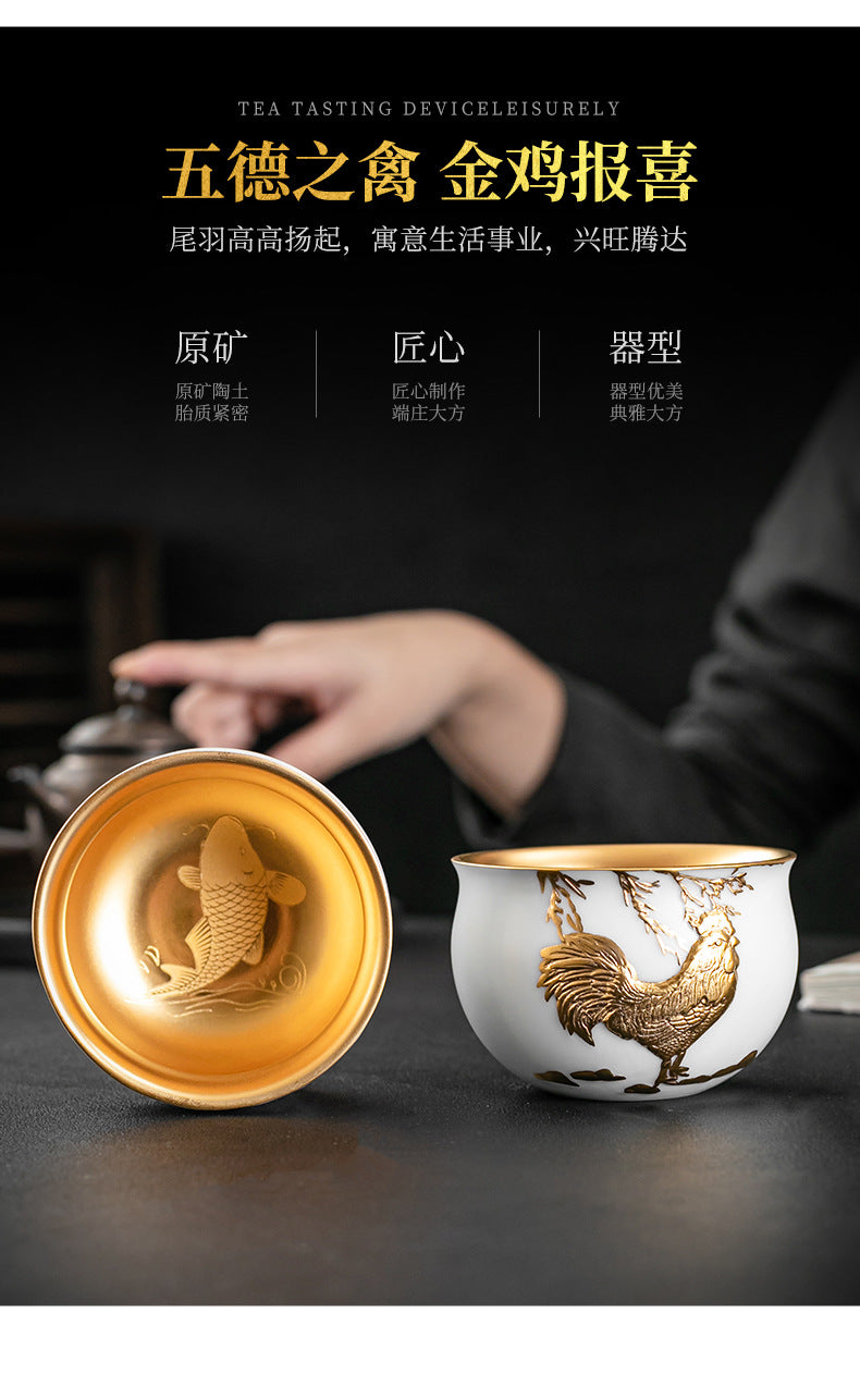 Li Bin24K Jinbei Sheep Fat Jade Porcelain Golden Cup Ceramic Kung Fu Tea Set Pure Handmade Gilded Master Cup Single Cup