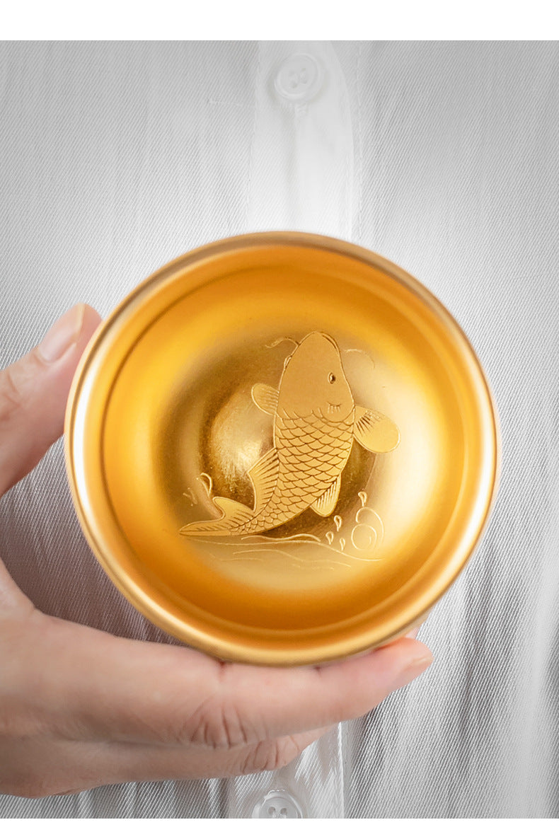 Li Bin24K Jinbei Sheep Fat Jade Porcelain Golden Cup Ceramic Kung Fu Tea Set Pure Handmade Gilded Master Cup Single Cup