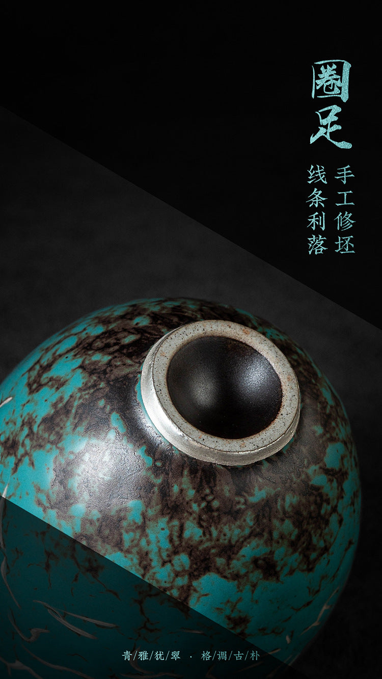High-End Tea Cup Evergreen Glaze Handmade Retro Tea Cup Master Cup Tea Ceramic Single Cup Egg Cup Gift Box