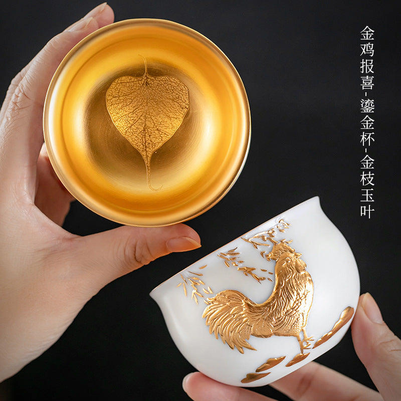 Li Bin24K Jinbei Sheep Fat Jade Porcelain Golden Cup Ceramic Kung Fu Tea Set Pure Handmade Gilded Master Cup Single Cup