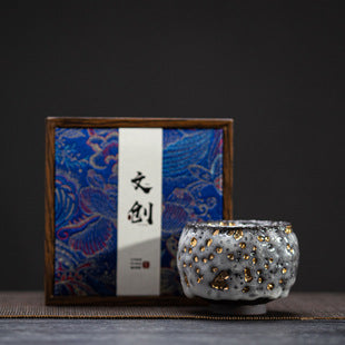 High-End Tea Cup Evergreen Glaze Handmade Retro Tea Cup Master Cup Tea Ceramic Single Cup Egg Cup Gift Box