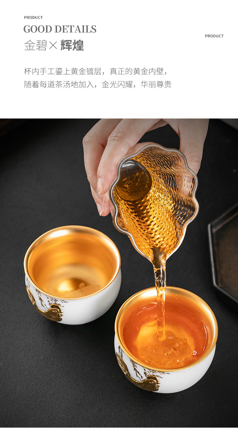 Li Bin24K Jinbei Sheep Fat Jade Porcelain Golden Cup Ceramic Kung Fu Tea Set Pure Handmade Gilded Master Cup Single Cup