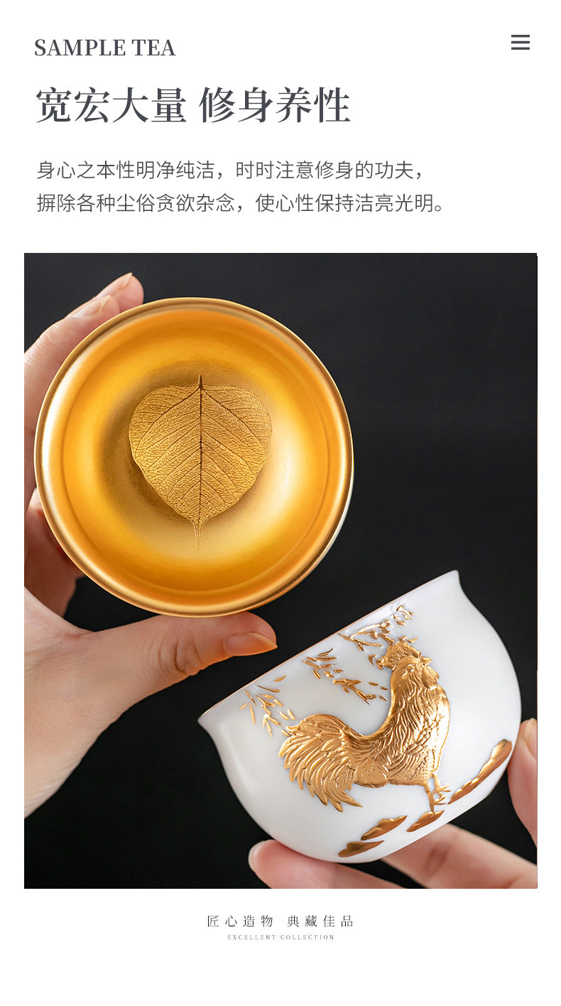 Li Bin24K Jinbei Sheep Fat Jade Porcelain Golden Cup Ceramic Kung Fu Tea Set Pure Handmade Gilded Master Cup Single Cup