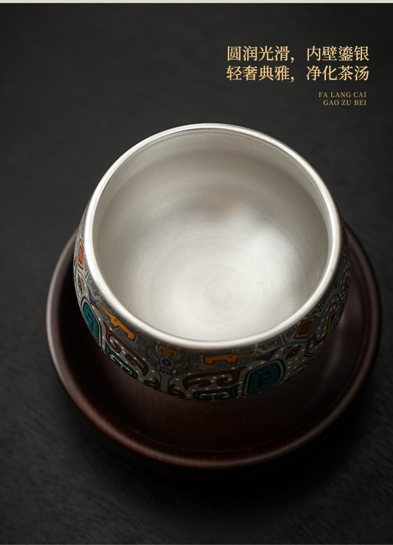 999Sterling Silver Tea Cup Single Cup Good Luck Comes Silver Gilded Ceramic Tea Set High-End Master Cup360Degree Rotatable Cup