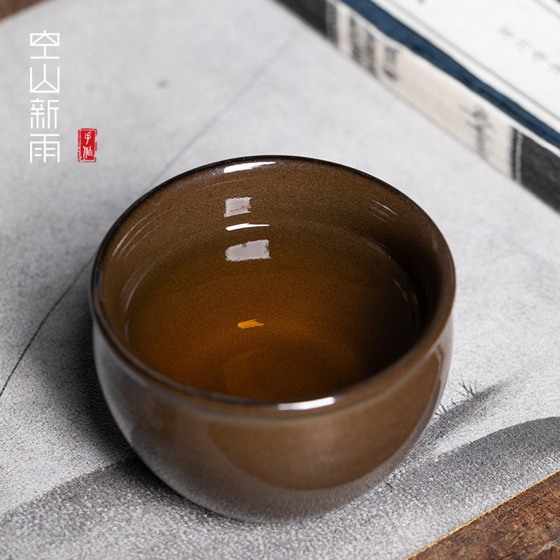 New Rain in the Empty Mountains Longquan Celadon Tea-Dust Glazed Air Tank Master Cup Ceramic High-Grade Kung Fu Tea Set Tea Tasting Cup