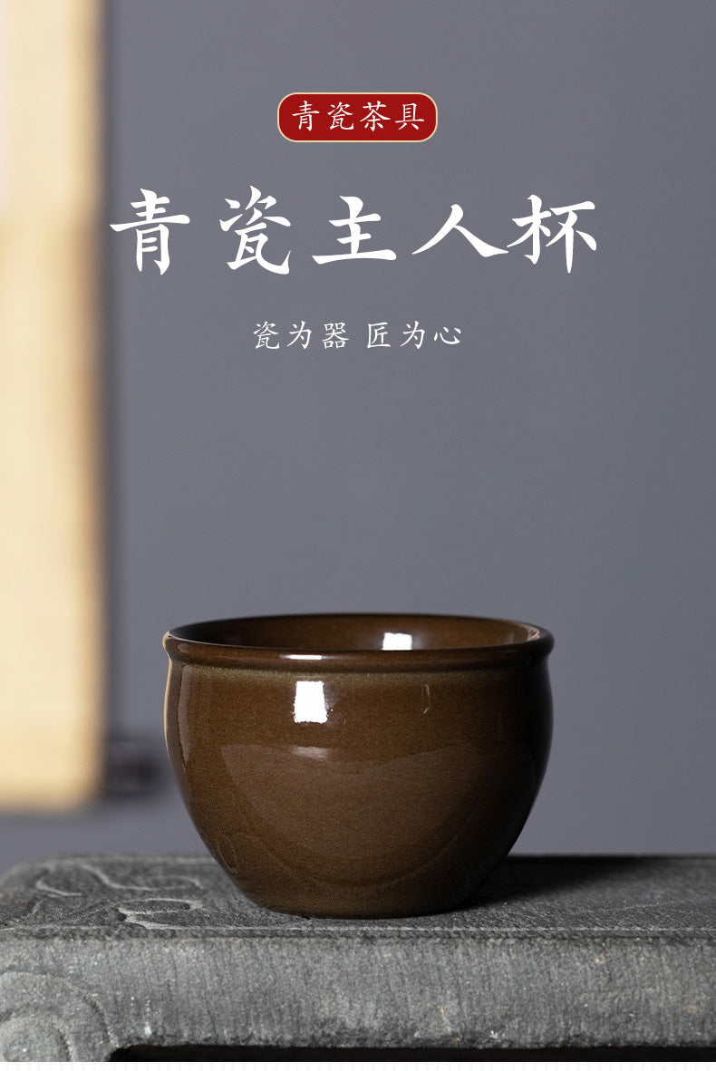 New Rain in the Empty Mountains Longquan Celadon Tea-Dust Glazed Air Tank Master Cup Ceramic High-Grade Kung Fu Tea Set Tea Tasting Cup