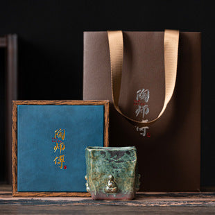 High-End Tea Cup Evergreen Glaze Handmade Retro Tea Cup Master Cup Tea Ceramic Single Cup Egg Cup Gift Box