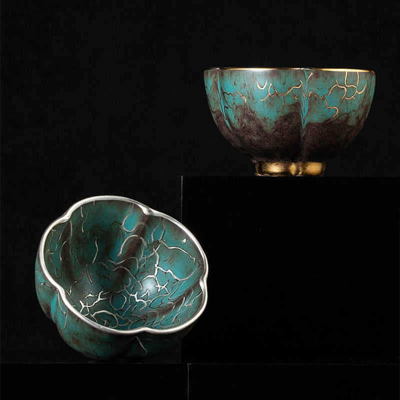 High-End Tea Cup Evergreen Glaze Handmade Retro Tea Cup Master Cup Tea Ceramic Single Cup Egg Cup Gift Box