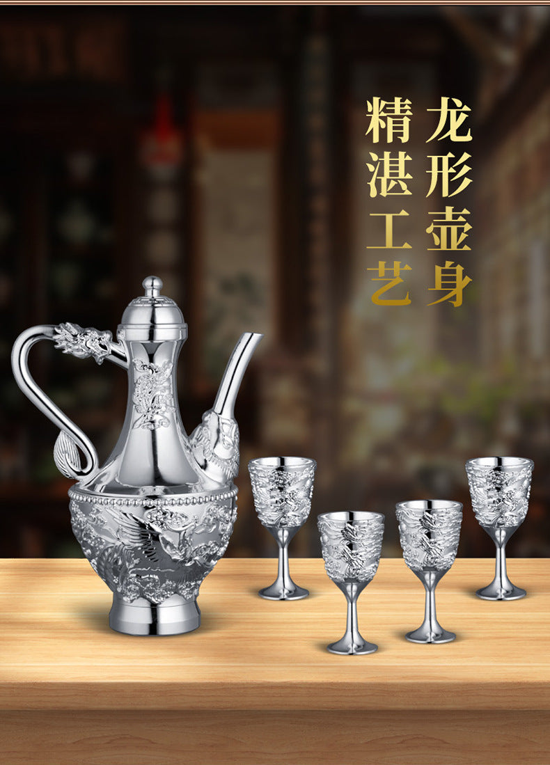 Dragon and Phoenix Auspicious Wine Set Six-Piece Luxury Retro Gold-Plated Wine Set Five-Piece Leather Box Set Exquisite Creative Gift