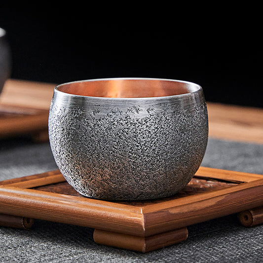 Back to Yintang Sterling Silver999Tasting Cup Master Cup Pure Handmade Silver Cup Rough Stone Pattern Tea Cup Kung Fu Tea Bowl Tea Set