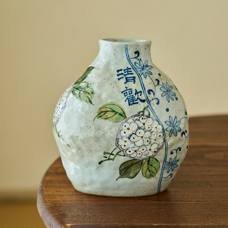Jingdezhen Original Blue and White Underglaze Creative Hand-painted Iris Flower Sunflower Hydrangea Rustic Vintage Vase