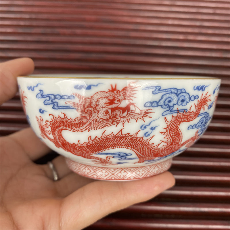 Jingdezhen Blue and White Underglaze Red Nine Dragons Pu'er Cup Master Cup Jingdezhen Tea Cup High Temperature Porcelain