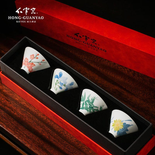 Ceramic Tea Set Cup Four Gentlemen Gift Kung Fu High-end Set Master Cup Glaze Tea Cup Underglaze Liqui Red Official Kiln