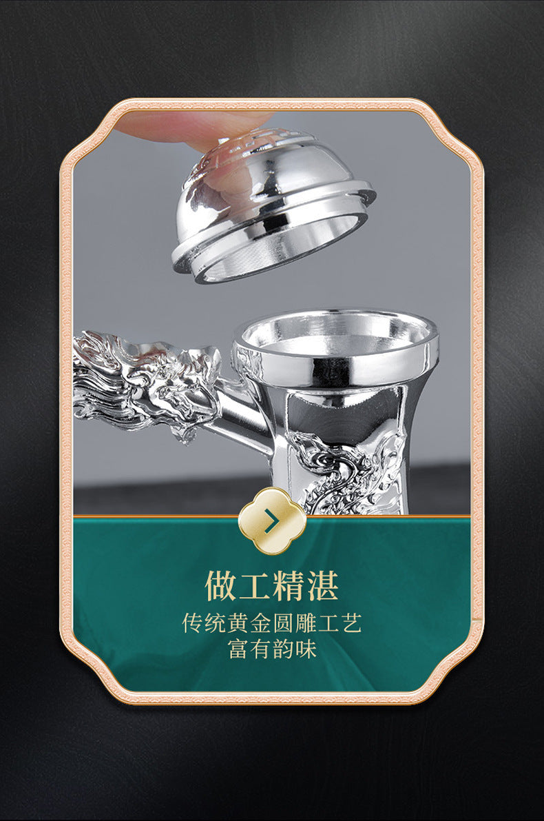 Dragon and Phoenix Auspicious Wine Set Six-Piece Luxury Retro Gold-Plated Wine Set Five-Piece Leather Box Set Exquisite Creative Gift