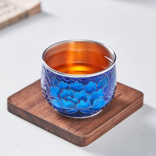Back to Yintang Pure Handmade Intangible Cultural Heritage Cloisonné National Color Heavenly Fragrance Silver Tea Cup Pure Silver999Silver Tea Tasting Cup Master Cup