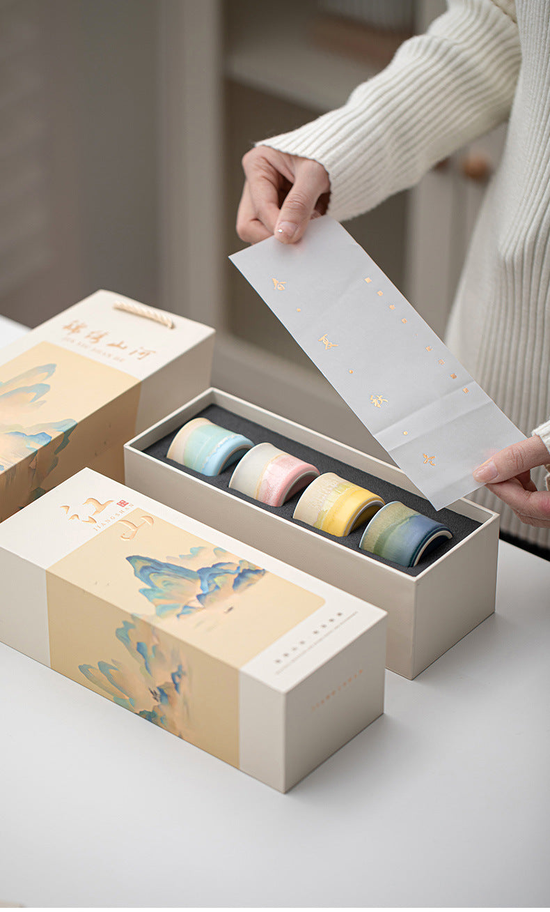 Jinxiu Mountain and River Master Cup Gift Box Ceramic Tea Cup High-end Tea Cup for Elders and Clients Holiday Souvenir