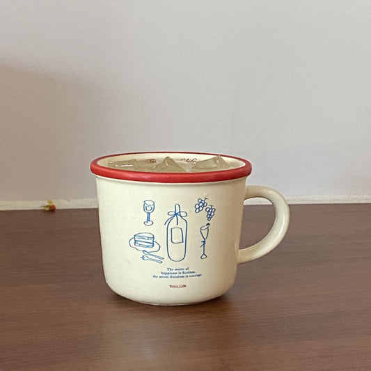 ins Illustration American Coffee Cup Large Diameter Couple Mug French Retro Vase Ceramic Mug Handle Cup