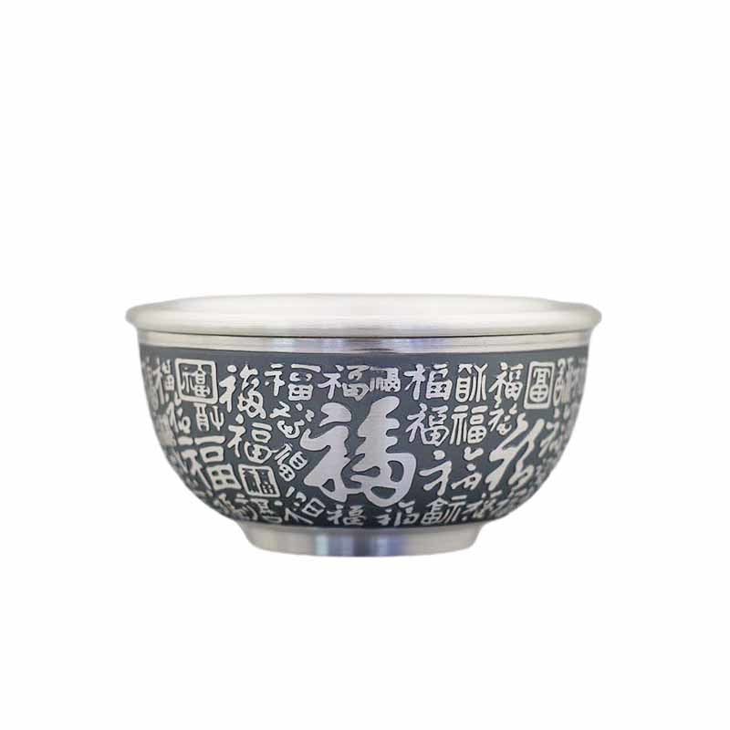 Double-Layered Hundred Blessings Lotus Silver Tea Cup999Pure Silver Tea Bowl Mouth Cup Tea Set Heat Insulation Master Cup Pure Silver Tea Tasting Cup