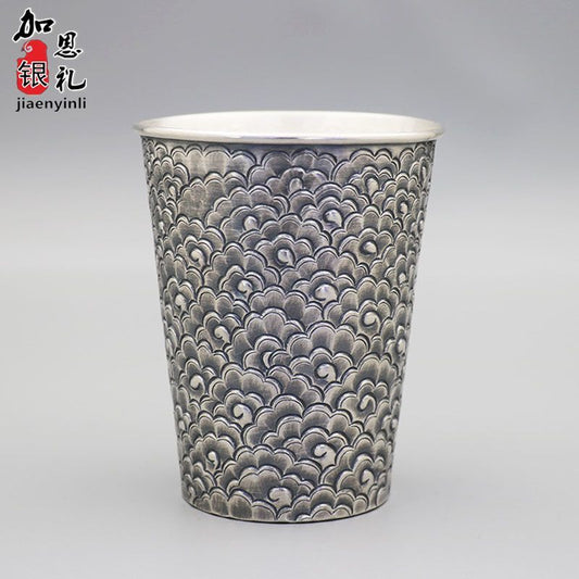 Cloud Pattern Water Bottle999Pure Silver Tea Cup Master Cup Handcrafted Engraved Milk Beverage Cup300ml Sterling Silver Beer Mug