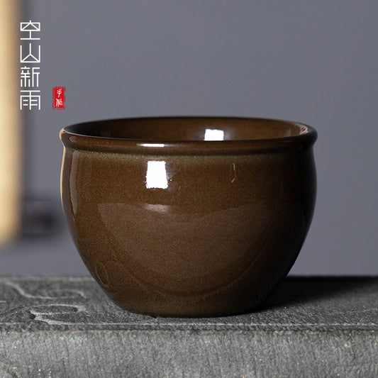 New Rain in the Empty Mountains Longquan Celadon Tea-Dust Glazed Air Tank Master Cup Ceramic High-Grade Kung Fu Tea Set Tea Tasting Cup