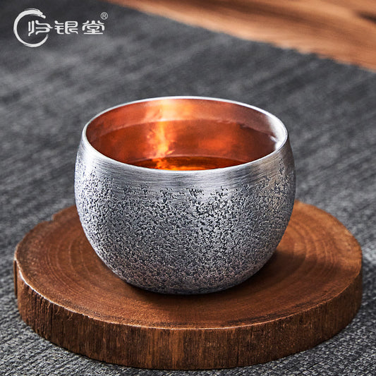 Back to Yintang Sterling Silver999Tasting Cup Master Cup Pure Handmade Silver Cup Rough Stone Pattern Tea Cup Kung Fu Tea Bowl Tea Set