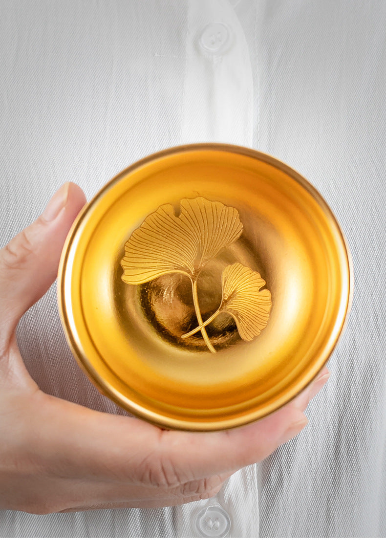 Li Bin24K Jinbei Sheep Fat Jade Porcelain Golden Cup Ceramic Kung Fu Tea Set Pure Handmade Gilded Master Cup Single Cup