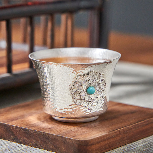 Back to Yintang 999Pure Silver Tea Cup Silver Cup Filigree Baoxianghua Silver Cup Pure Handmade Master Tasting Cup Horseshoe Cup