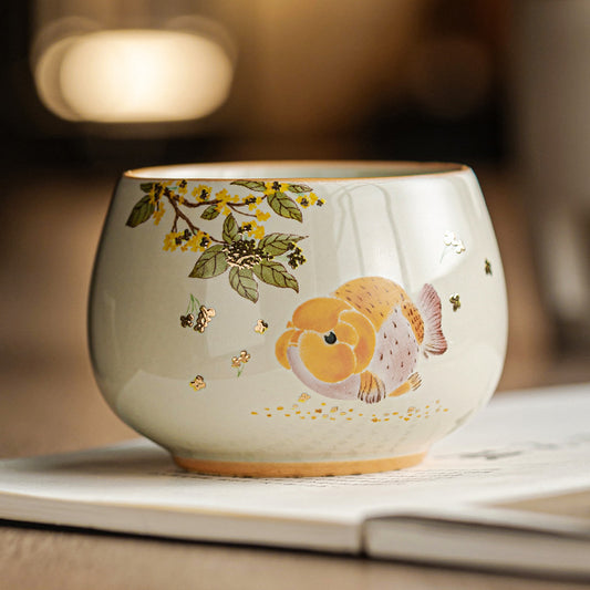 Ash Glaze Golden Osmanthus Fortune Carp Tea Cup High-end Personal Kung Fu Tea Set Ceramic Single Cup Tea Drinking Cup