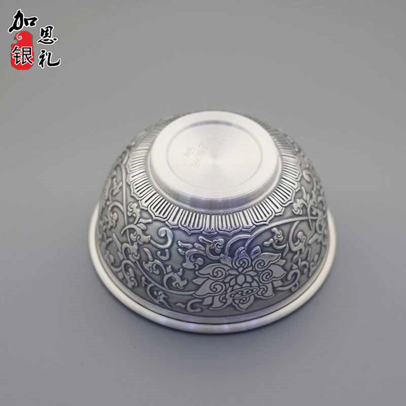 Double-Layered Hundred Blessings Lotus Silver Tea Cup999Pure Silver Tea Bowl Mouth Cup Tea Set Heat Insulation Master Cup Pure Silver Tea Tasting Cup
