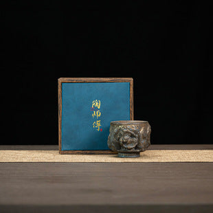 High-End Tea Cup Evergreen Glaze Handmade Retro Tea Cup Master Cup Tea Ceramic Single Cup Egg Cup Gift Box