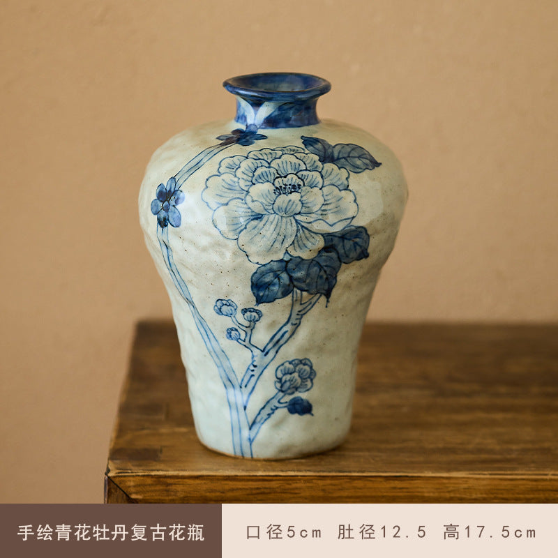 Jingdezhen Original Blue and White Underglaze Creative Hand-painted Iris Flower Sunflower Hydrangea Rustic Vintage Vase