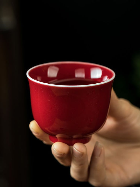 Official Kiln Specialty Ji Red Glaze Tea Cup High-end Ceramic Tasting Cup Chinese Kung Fu Tea Cup