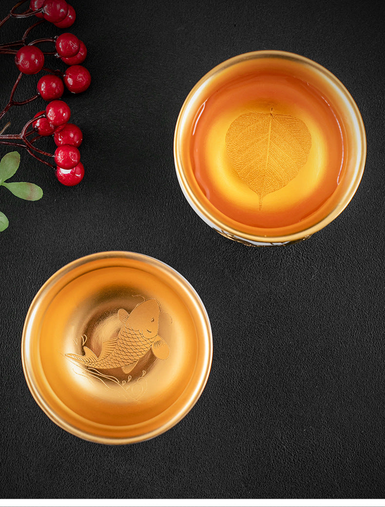 Li Bin24K Jinbei Sheep Fat Jade Porcelain Golden Cup Ceramic Kung Fu Tea Set Pure Handmade Gilded Master Cup Single Cup
