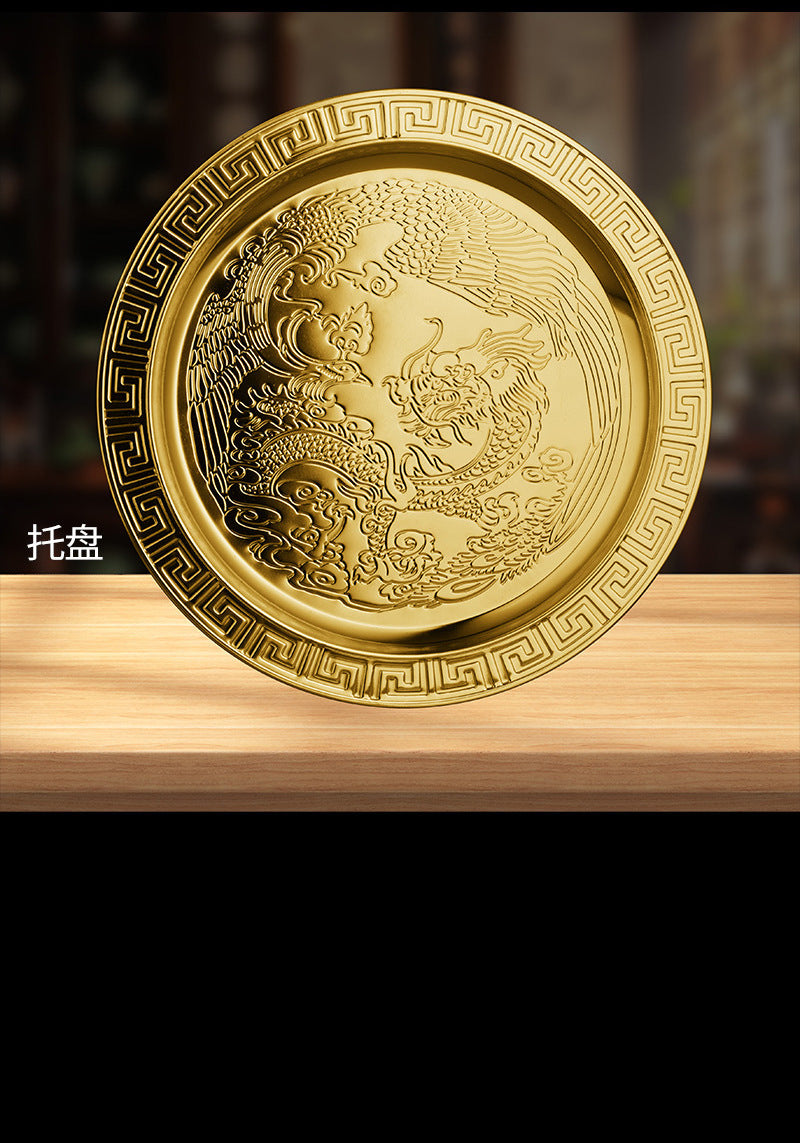 Dragon and Phoenix Auspicious Wine Set Six-Piece Luxury Retro Gold-Plated Wine Set Five-Piece Leather Box Set Exquisite Creative Gift