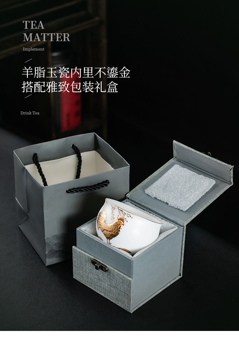 Li Bin24K Jinbei Sheep Fat Jade Porcelain Golden Cup Ceramic Kung Fu Tea Set Pure Handmade Gilded Master Cup Single Cup