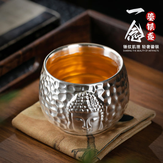 Li Bin Silver Cup Pure Silver One Thought Tea Cup Ceramic Master Cup Single Cup High-end Kung Fu Tea Set Gilded Silver Water Cup