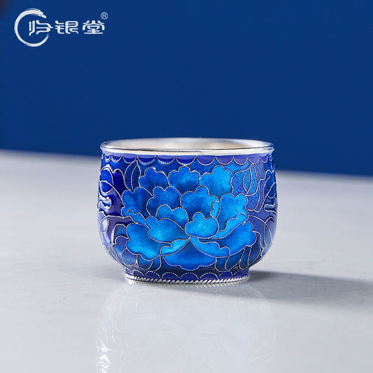 Back to Yintang Pure Handmade Intangible Cultural Heritage Cloisonné National Color Heavenly Fragrance Silver Tea Cup Pure Silver999Silver Tea Tasting Cup Master Cup