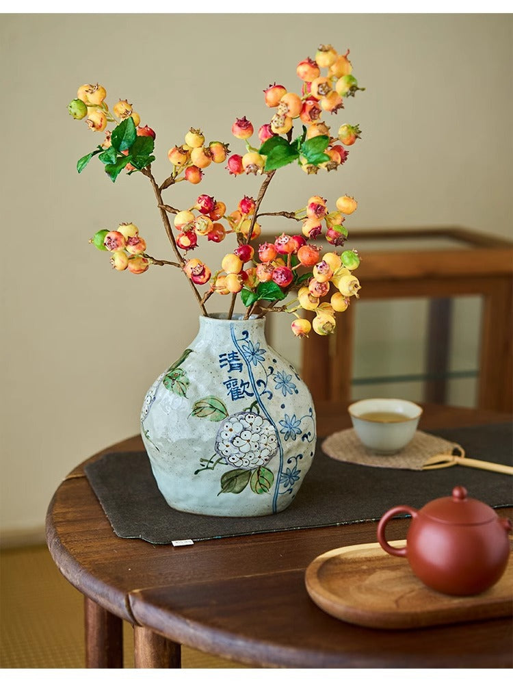 Jingdezhen Original Blue and White Underglaze Creative Hand-painted Iris Flower Sunflower Hydrangea Rustic Vintage Vase