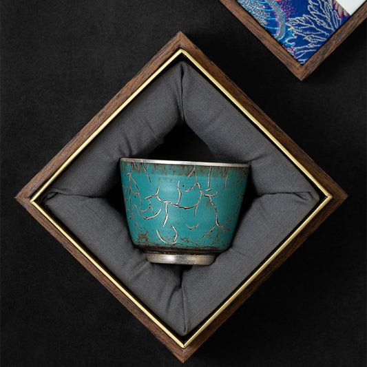 High-End Tea Cup Evergreen Glaze Handmade Retro Tea Cup Master Cup Tea Ceramic Single Cup Egg Cup Gift Box
