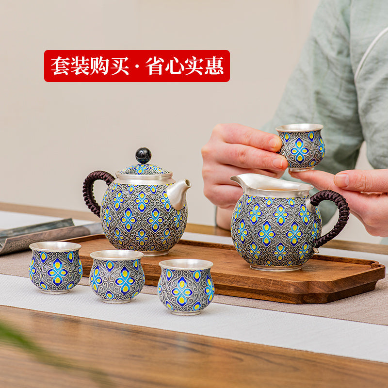 Back to Yintang Silver Teacup999Pure Silver Cup Tasting Cup Handmade Cloisonné Enamel Small Tea Cup Kung Fu Tea Set