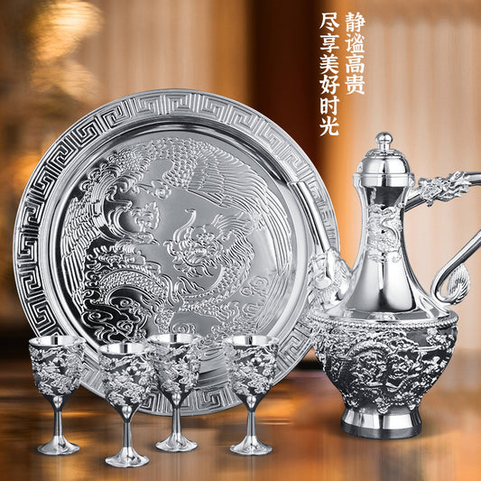 Dragon and Phoenix Auspicious Wine Set Six-Piece Luxury Retro Gold-Plated Wine Set Five-Piece Leather Box Set Exquisite Creative Gift