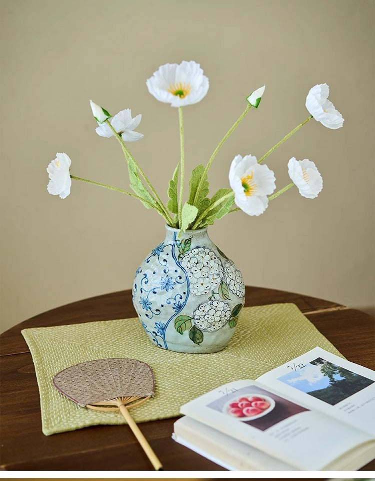 Jingdezhen Original Blue and White Underglaze Creative Hand-painted Iris Flower Sunflower Hydrangea Rustic Vintage Vase