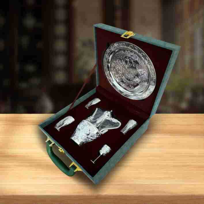 Dragon and Phoenix Auspicious Wine Set Six-Piece Luxury Retro Gold-Plated Wine Set Five-Piece Leather Box Set Exquisite Creative Gift