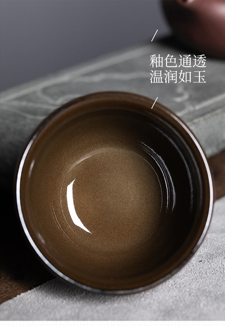 New Rain in the Empty Mountains Longquan Celadon Tea-Dust Glazed Air Tank Master Cup Ceramic High-Grade Kung Fu Tea Set Tea Tasting Cup